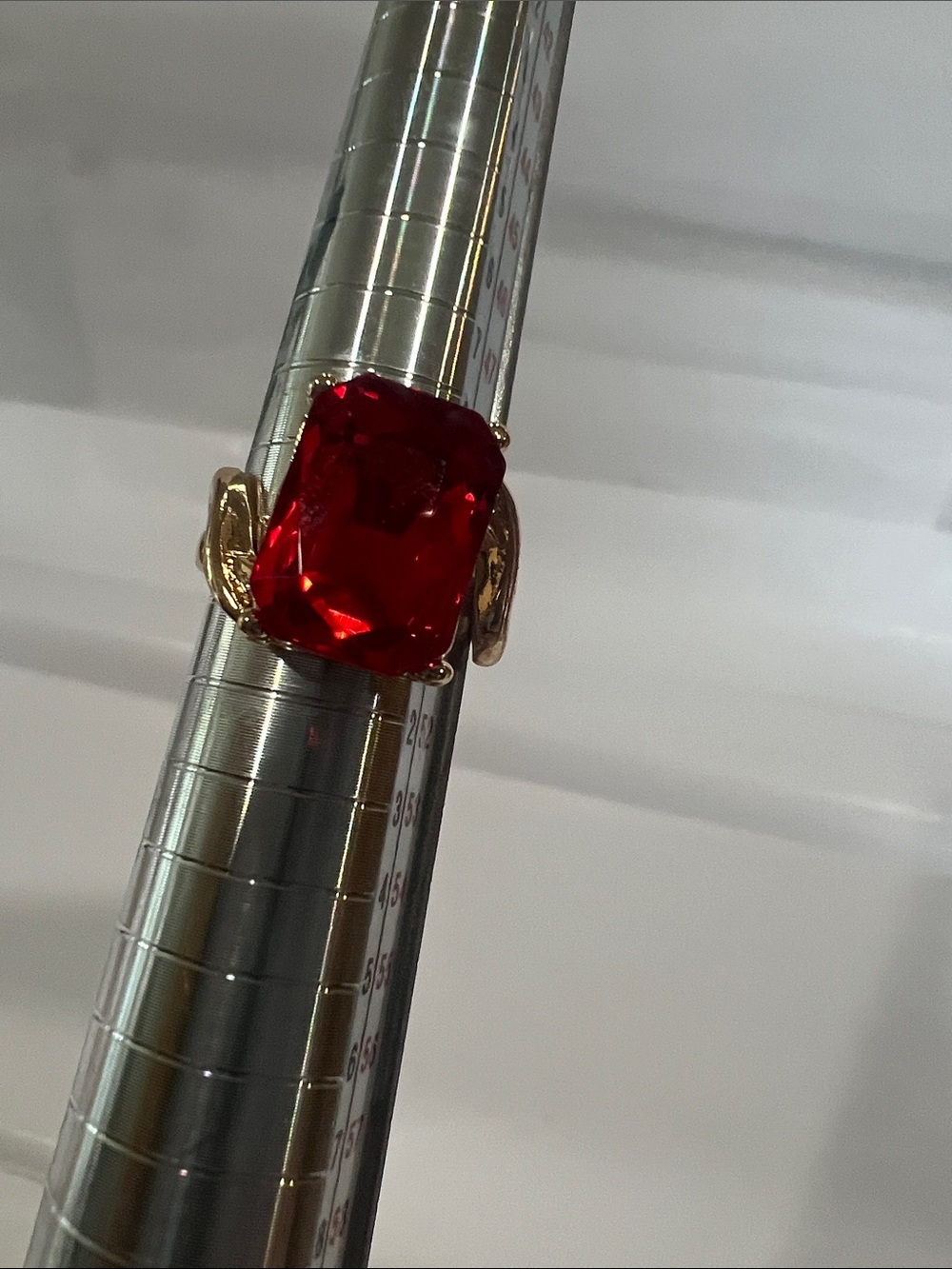 Gold Ring with Large Red Cushion Stone - Women Jewelry
